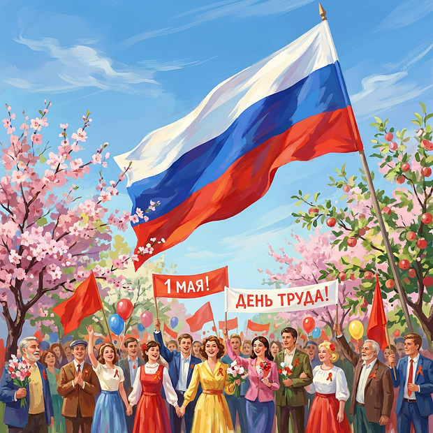 «Мир! Труд! Май!» Открытка с Днем труда
