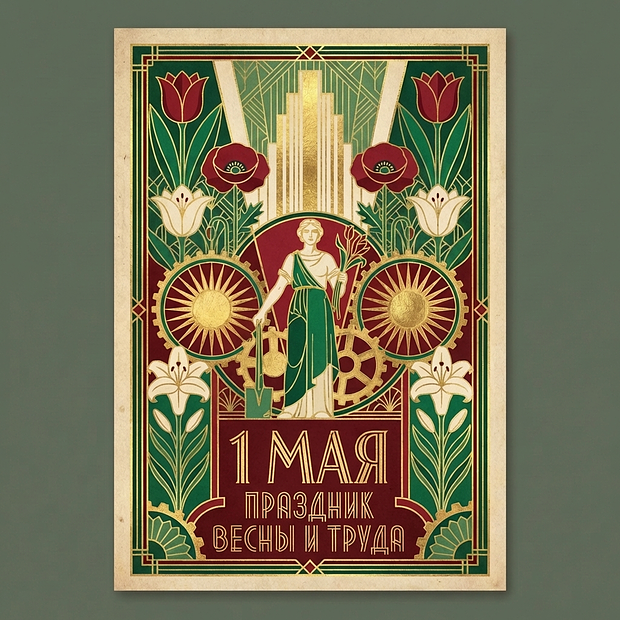 Открытка с поздравлением на 1 Мая
