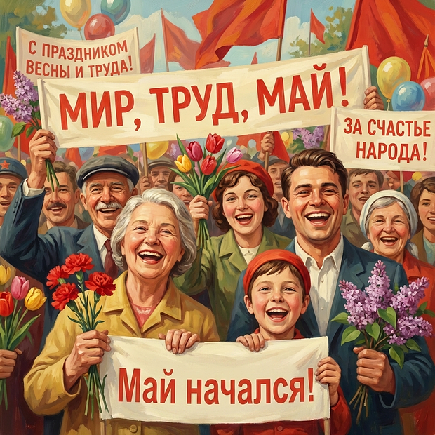 Открытка с 1 Мая в советском стиле