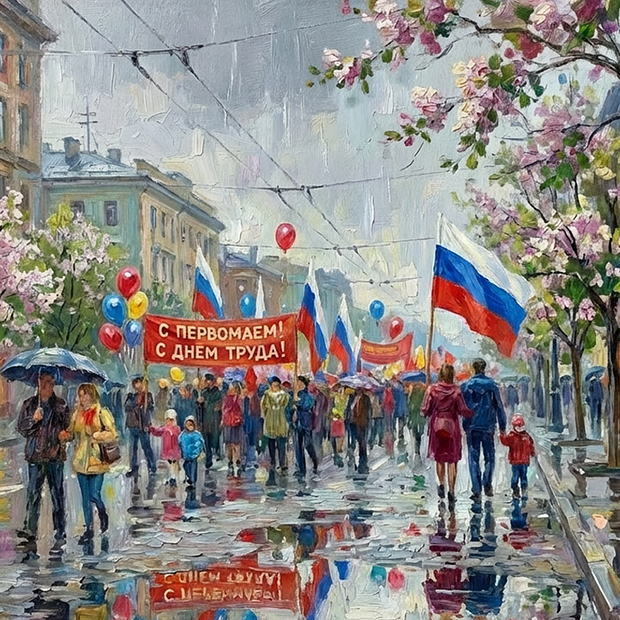 «Мир! Труд! Май!» Открытка с Днем труда
