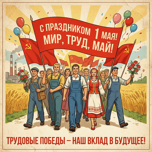 Советская открытка на Первомай
