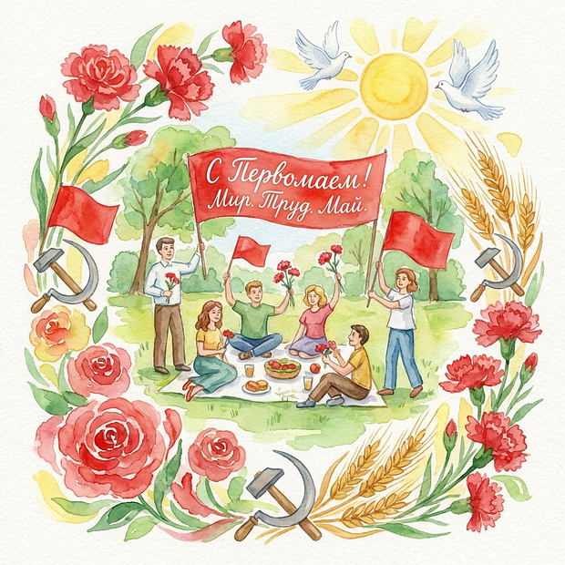 Открытка с Днем труда
