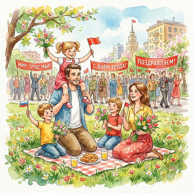 Открытка с Праздником весны и труда
