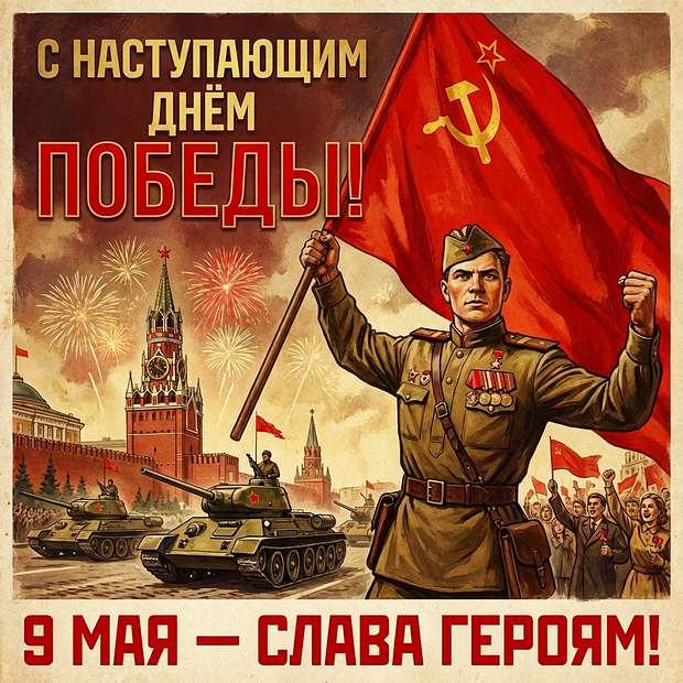 Советская открытка с наступающим 9 Мая
