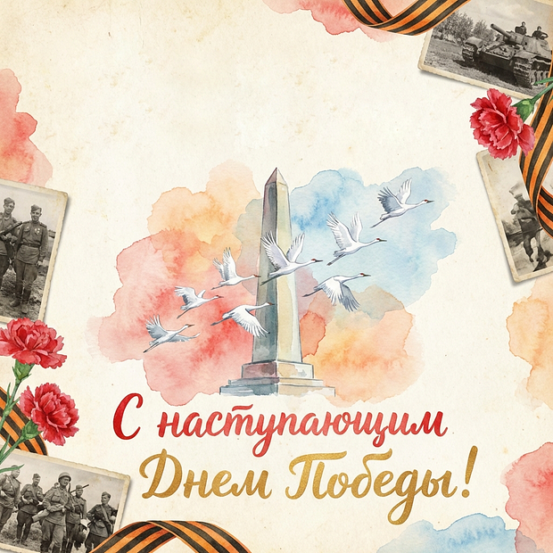 Открытка с наступающим 9 Мая
