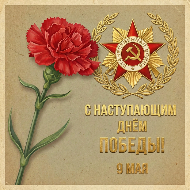 Открытка с наступающим 9 Мая в стиле СССР
