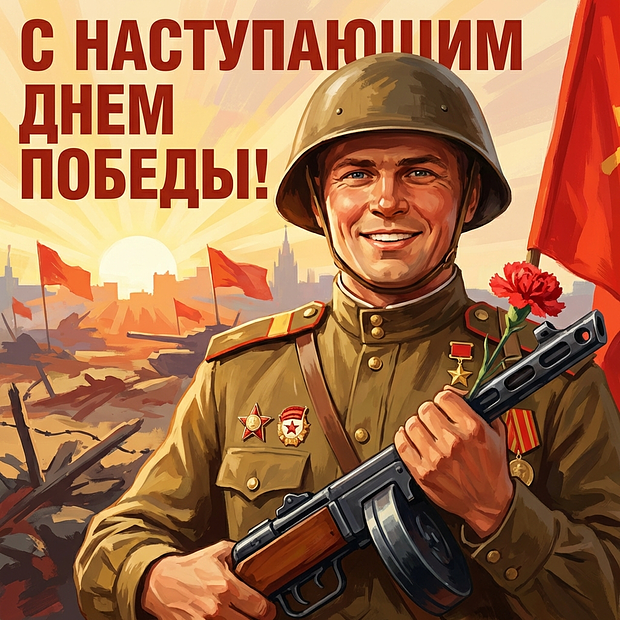 Открытка с поздравлением с наступающим 9 Мая
