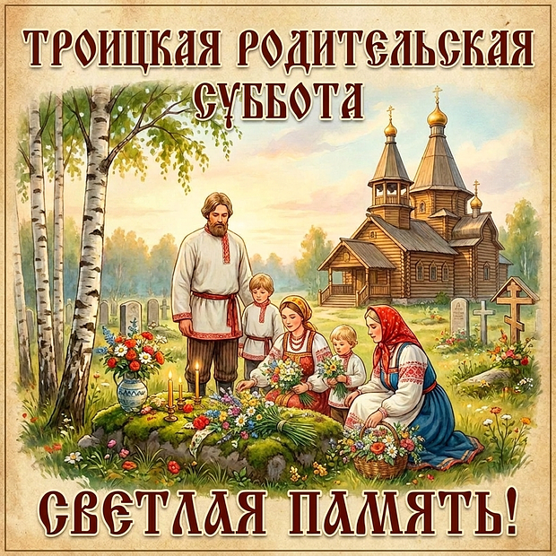 Открытка с теплыми словами на Троицкую родительскую субботу
