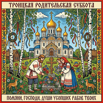 Открытка для дня поминовения с куполами церкви