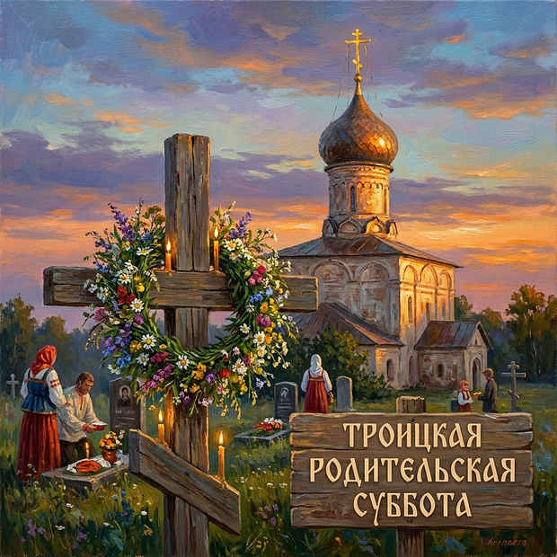 Красивая открытка с Троицкой родительской субботой
