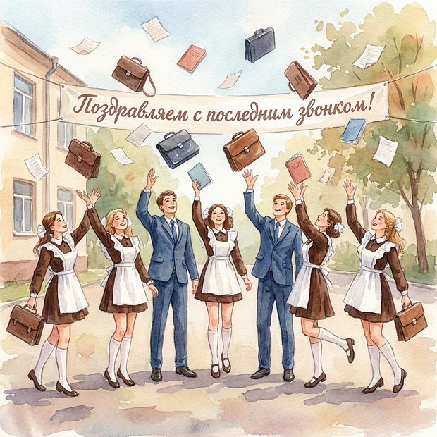 Открытка на последний звонок для школьников

