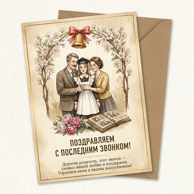 Открытка на последний звонок для родителей школьников
