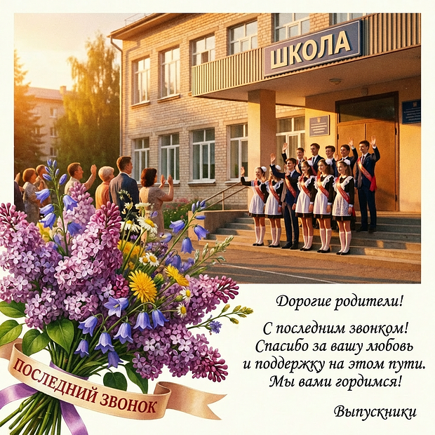 Открытка на последний звонок для родителей школьников
