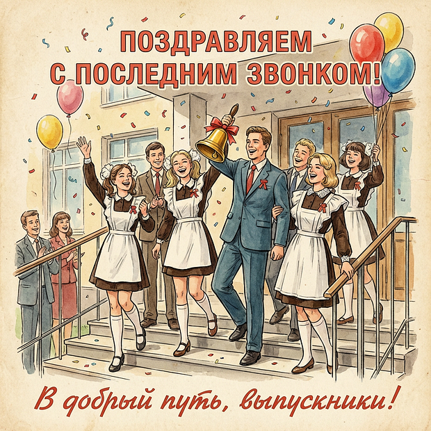 Открытка на последний звонок для школьников

