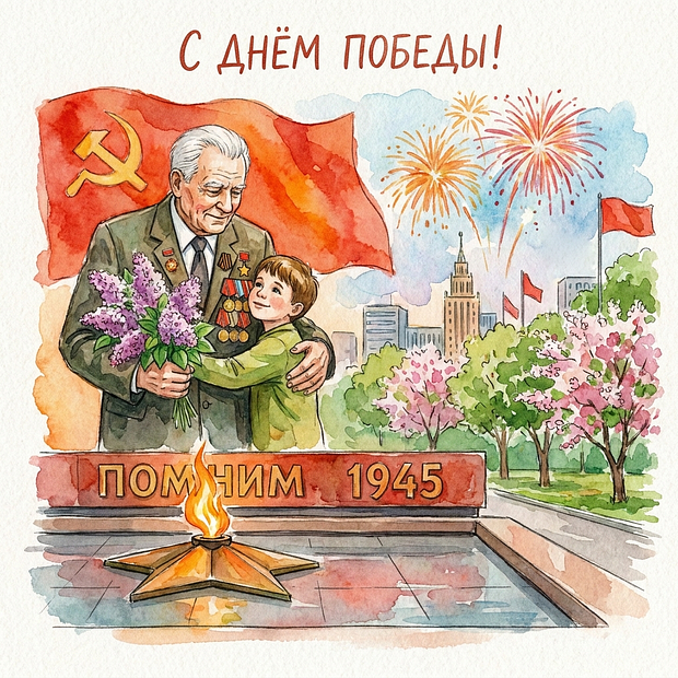 Бесплатная открытка на 9 Мая
