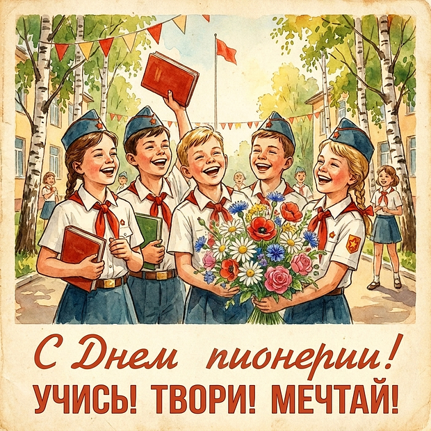 Открытка на День пионерии в советском стиле
