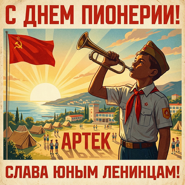 Советская открытка с Днем пионерии

