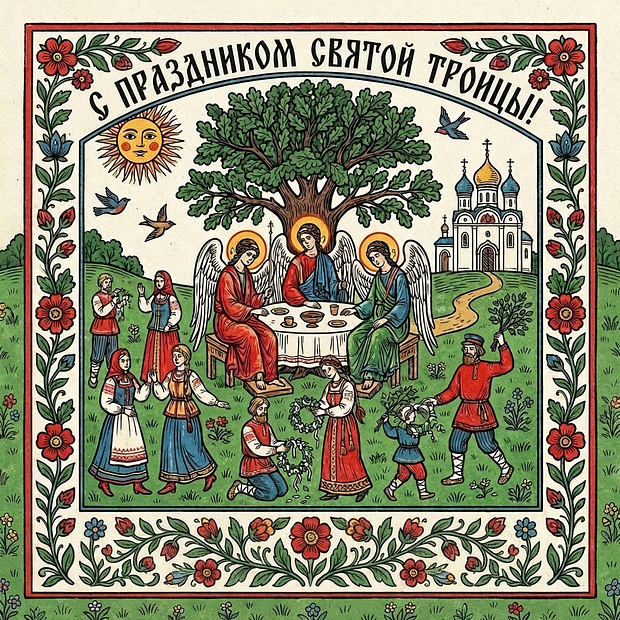 Картинка с теплыми словами на Троицу
