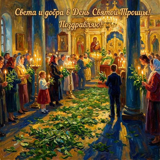 Картинка с теплыми словами на Троицу
