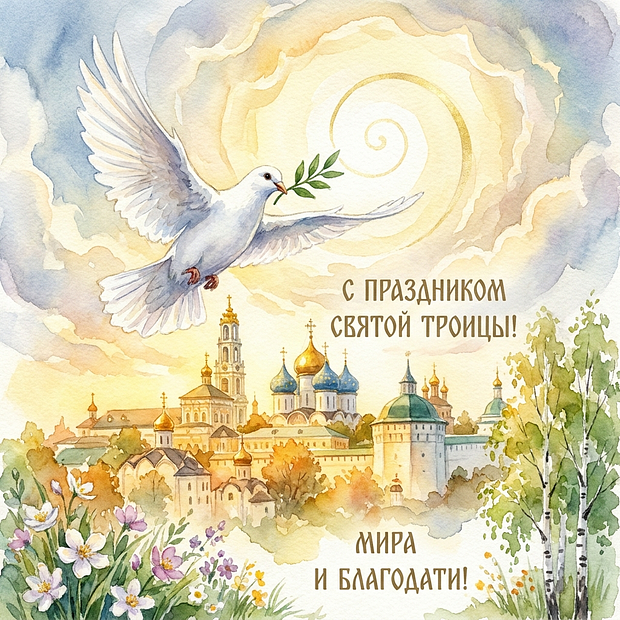 Открытка с душевными словами на Троицу
