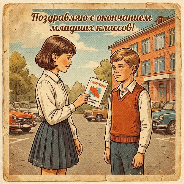 Открытка с душевными словами на выпускной в начальной школе