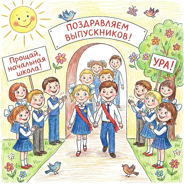 Открытка с теплыми словами на выпускной в начальной школе