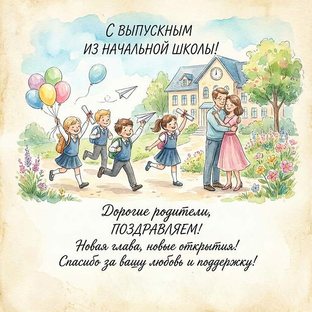 Открытка на выпускной в начальной школе для родителей