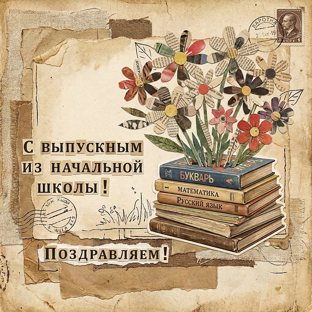 Бесплатная открытка на выпускной в начальной школе