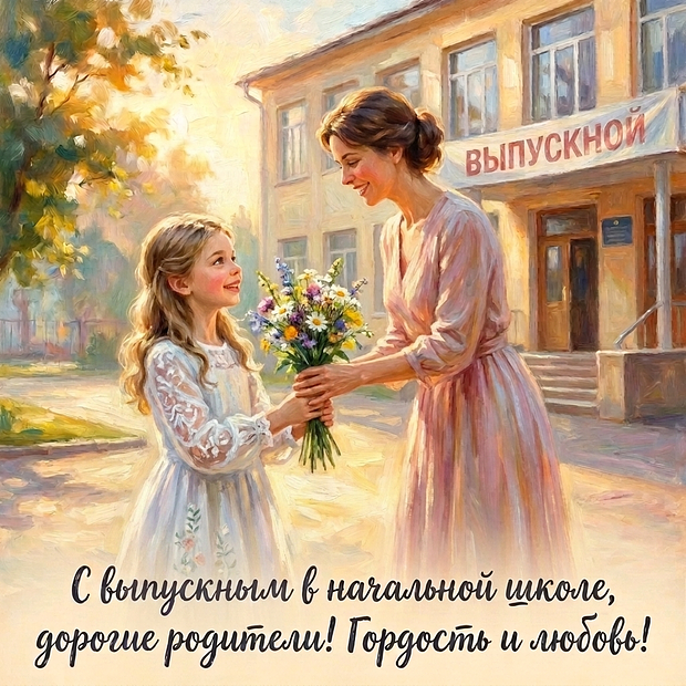 Открытка на выпускной в начальной школе для родителей школьников