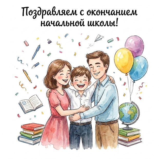 Открытка на выпускной в начальной школе для учеников