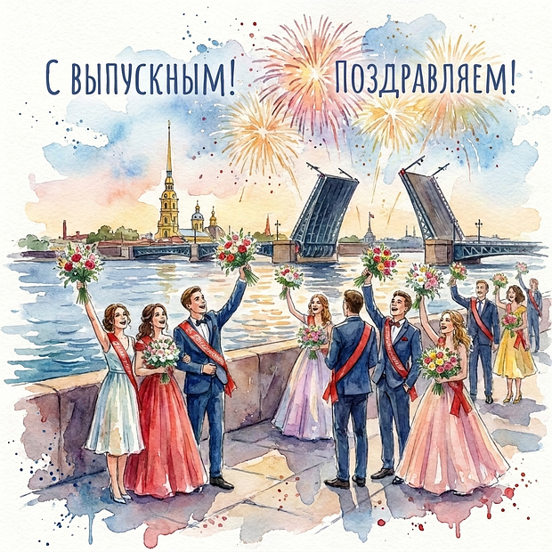 Красивая открытка с выпускным из старших классов 
