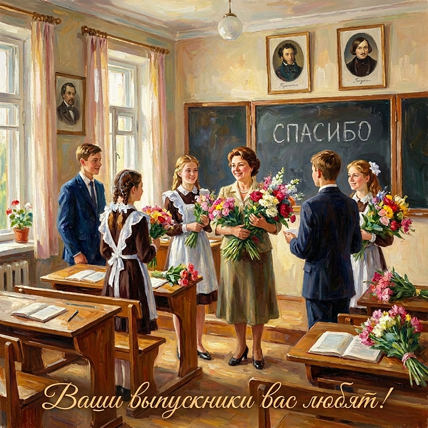 Открытка на выпускной в старших классах для преподавателей
