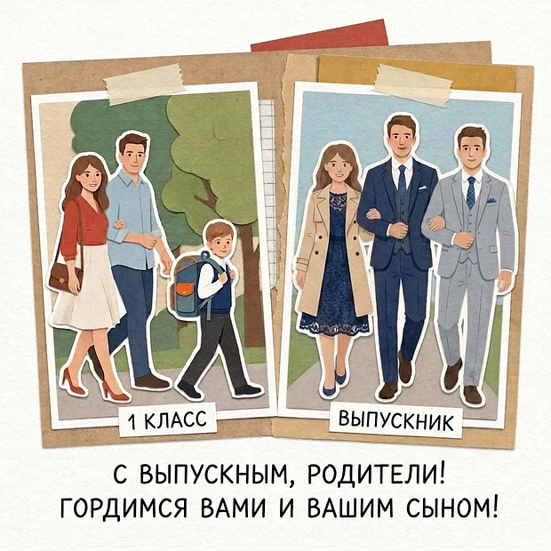 Открытка на выпускной в старших классах для родителей школьников
