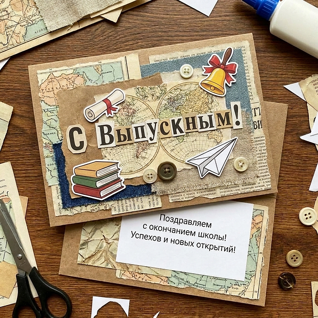 Открытка на выпускной в старших классах для учеников

