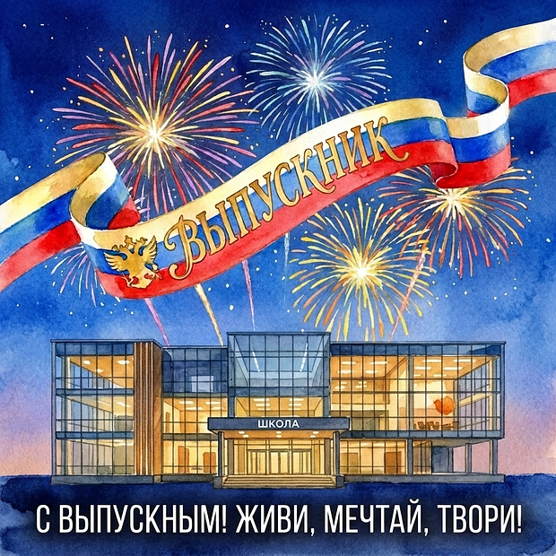 Красивая открытка с выпускным из старших классов 
