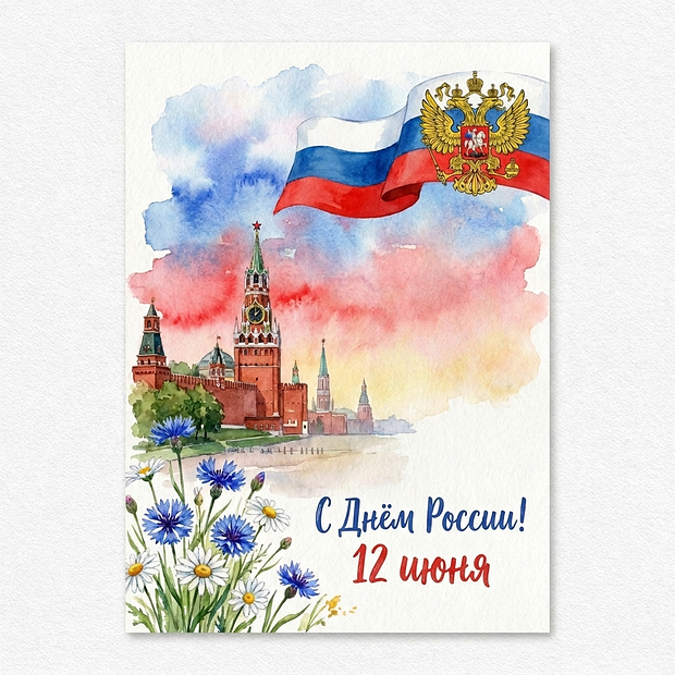 Открытка с поздравлением ко Дню России
