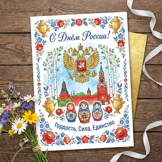 Открытка с поздравлением ко Дню России

