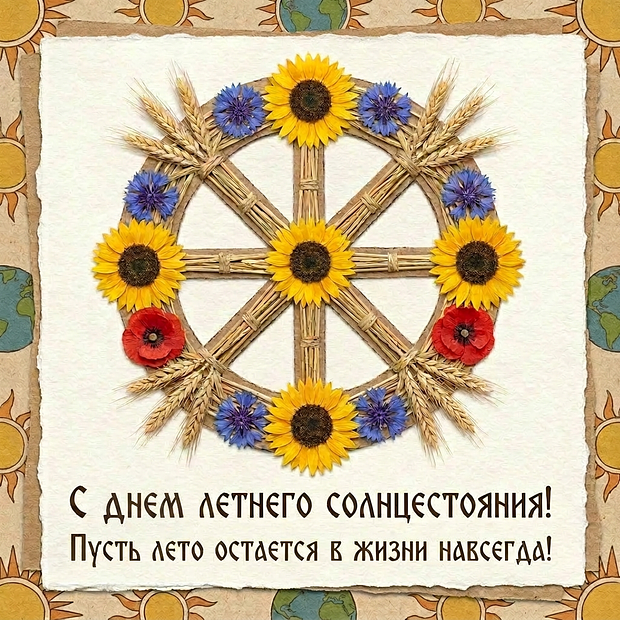 Открытка с днем летнего солнцестояния с теплыми словами