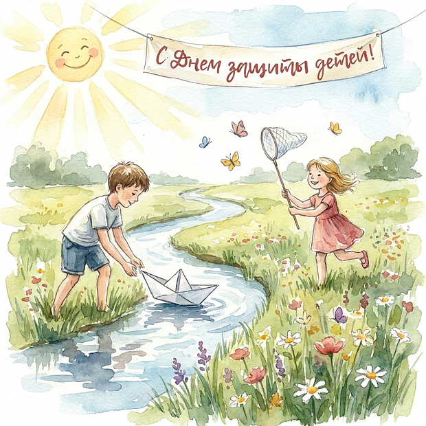 Открытка с поздравлением ко Дню защиты детей

