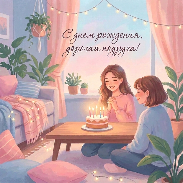 Открытка на день рождения подруге с теплыми словами
