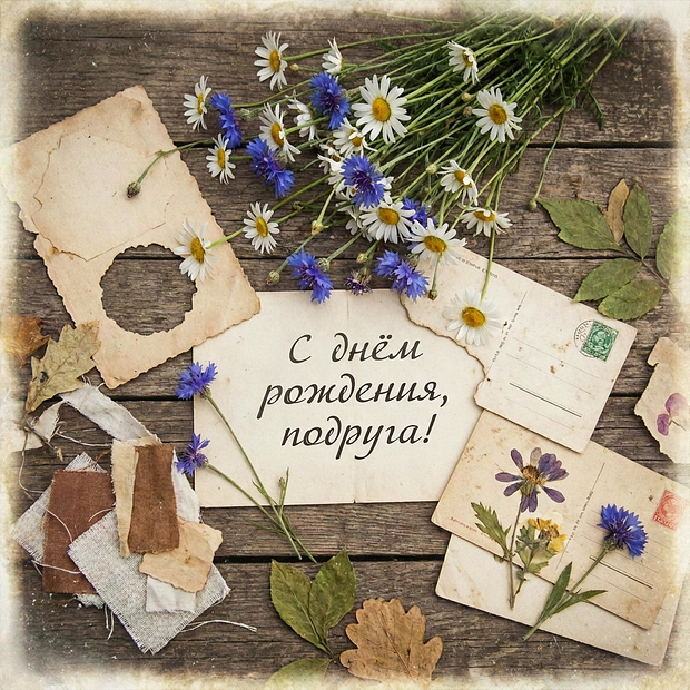 Открытка на день рождения подруге с теплыми словами
