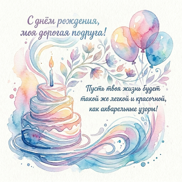 Открытка на день рождения подруге с теплыми словами
