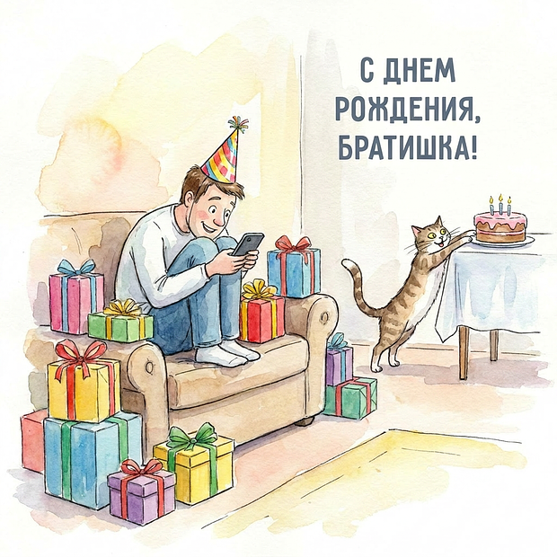 Смешная открытка с днем рождения брату

