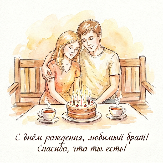 Открытка на день рождения брату с теплыми словами
