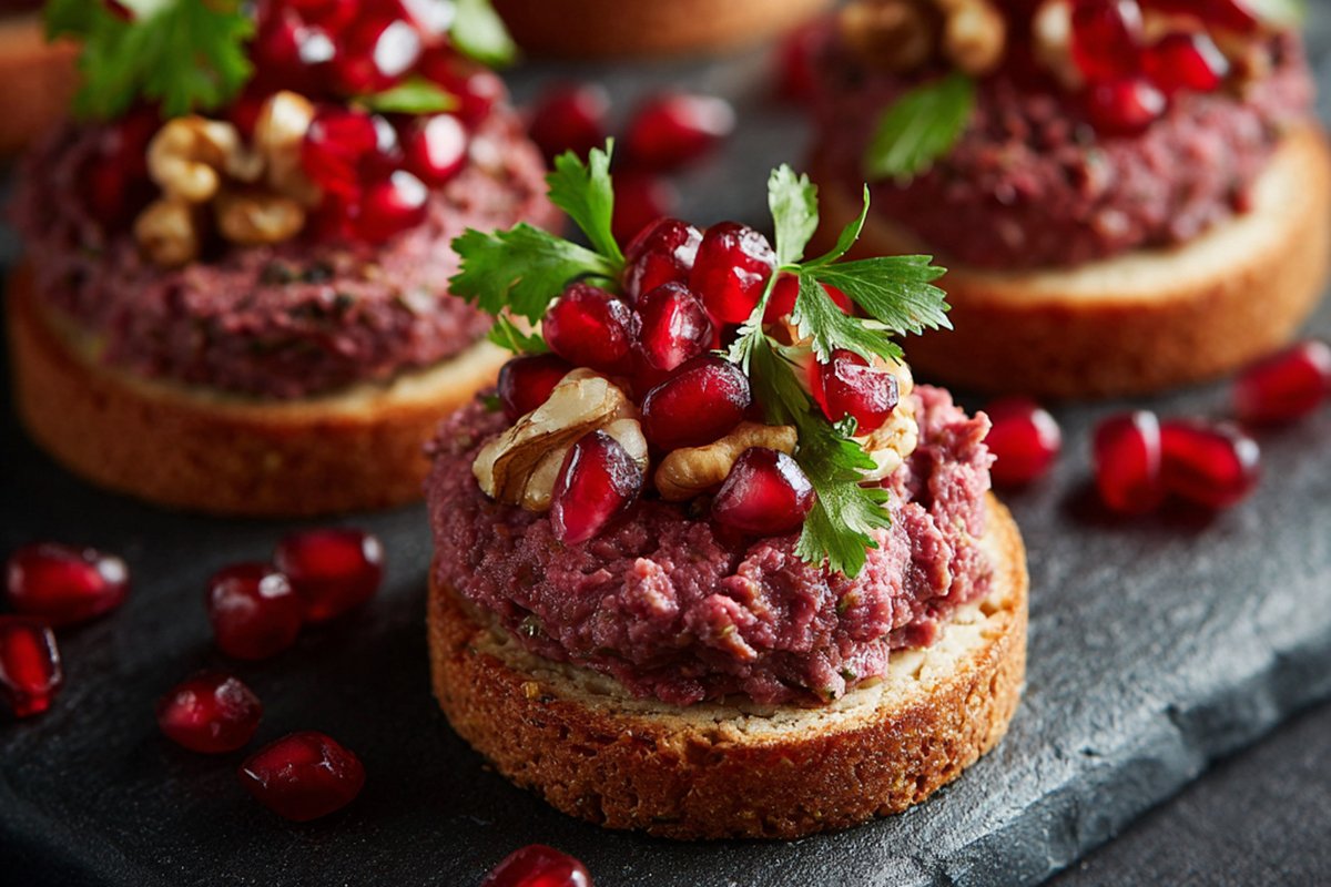 Канапе с паштетом из красной фасоли и гранатом