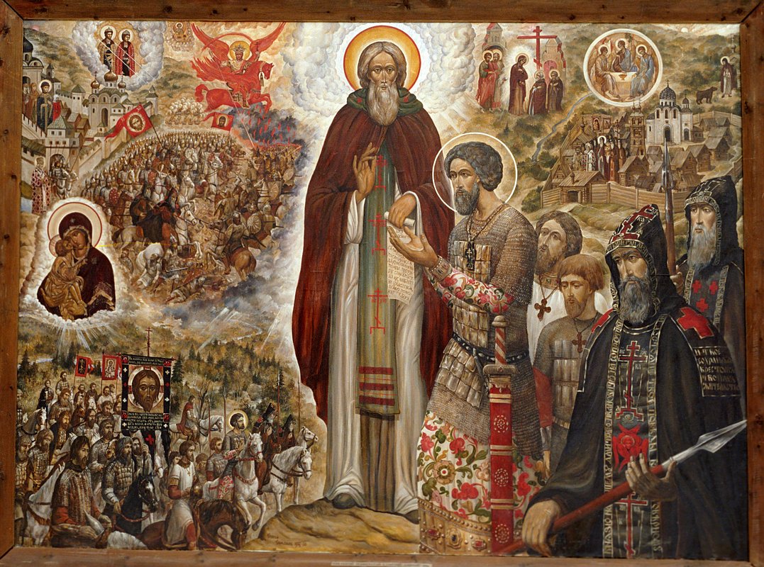 Икона «Святые Сергий Радонежский и Дмитрий Донской», написанная священником Сергеем Симаковым в XX веке