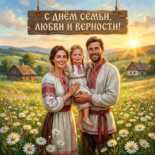 Открытка с Днем семьи, любви и верности
