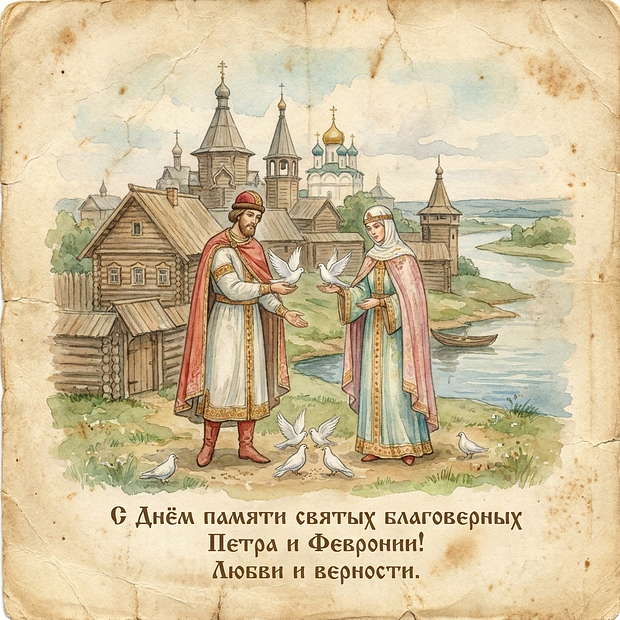 Открытка с пожеланиями на День семьи, любви и верности

