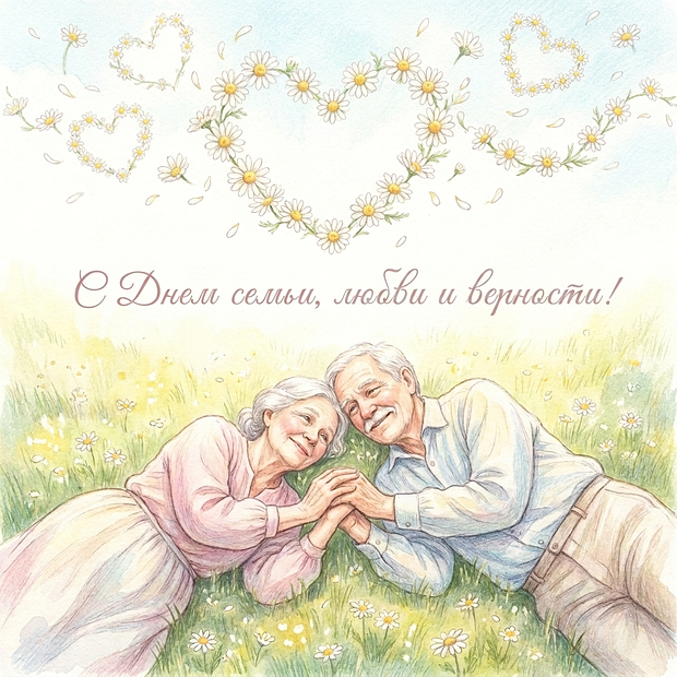 Открытка с пожеланиями на День семьи, любви и верности
