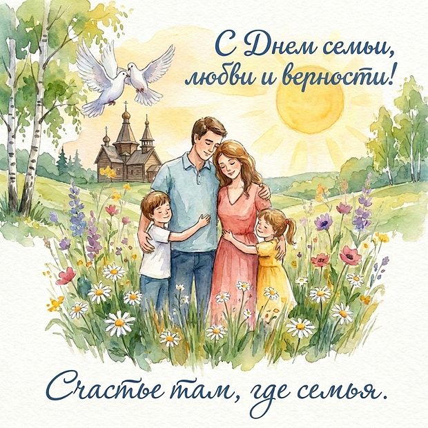 Открытка с пожеланиями на День семьи, любви и верности
